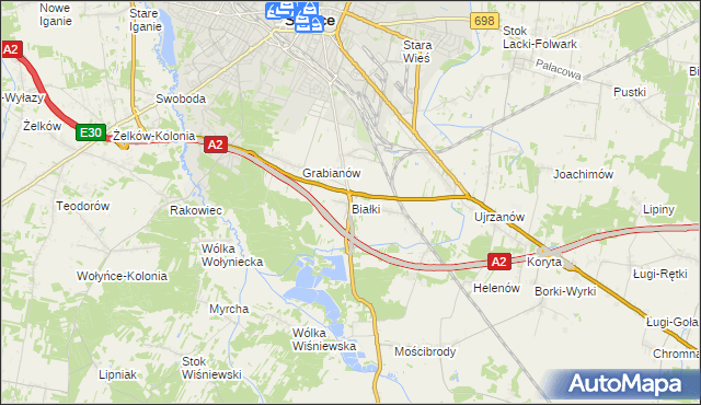 mapa Białki gmina Siedlce, Białki gmina Siedlce na mapie Targeo