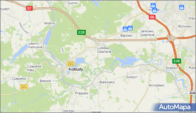 mapa Bielkowo gmina Kolbudy, Bielkowo gmina Kolbudy na mapie Targeo