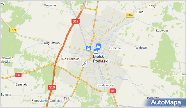 mapa Bielsk Podlaski, Bielsk Podlaski na mapie Targeo
