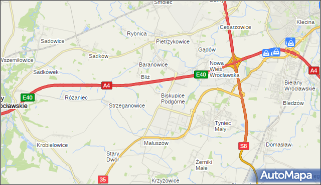 mapa Biskupice Podgórne, Biskupice Podgórne na mapie Targeo