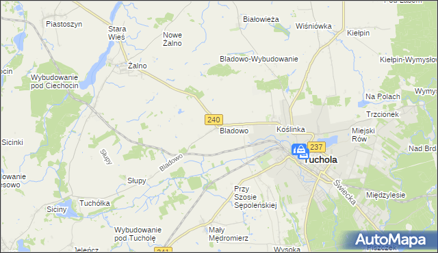 mapa Bladowo gmina Tuchola, Bladowo gmina Tuchola na mapie Targeo
