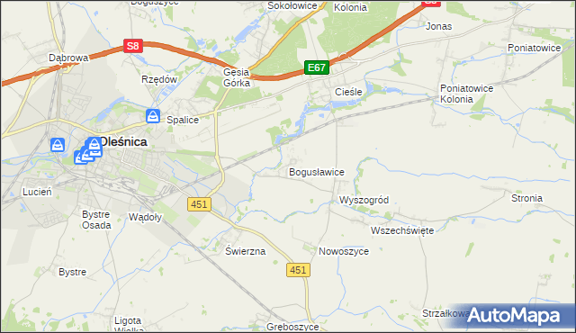 mapa Bogusławice gmina Oleśnica, Bogusławice gmina Oleśnica na mapie Targeo