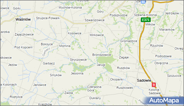 mapa Broniszowice gmina Bodzechów, Broniszowice gmina Bodzechów na mapie Targeo