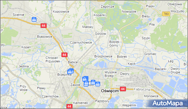 mapa Broszkowice, Broszkowice na mapie Targeo