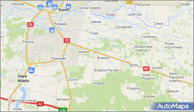 mapa Brzeźno gmina Krzymów, Brzeźno gmina Krzymów na mapie Targeo