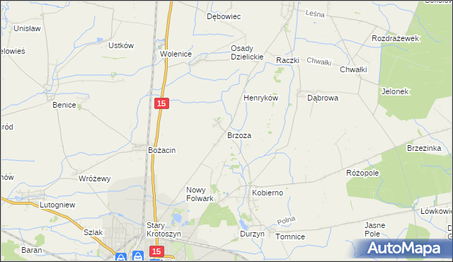 mapa Brzoza gmina Krotoszyn, Brzoza gmina Krotoszyn na mapie Targeo