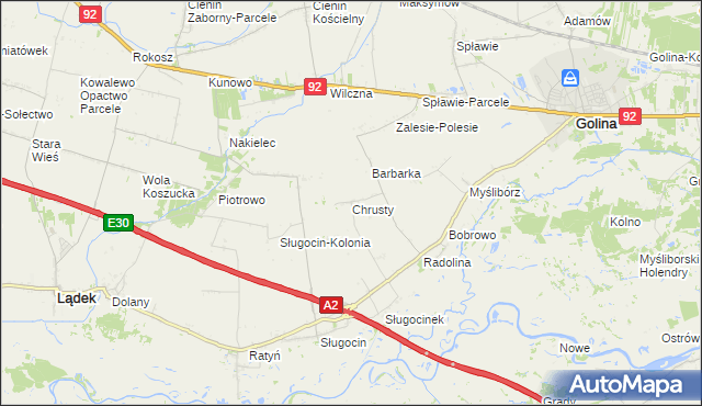 mapa Chrusty gmina Golina, Chrusty gmina Golina na mapie Targeo