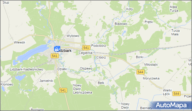 mapa Cibórz gmina Lidzbark, Cibórz gmina Lidzbark na mapie Targeo