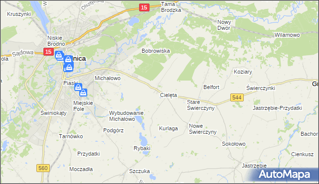 mapa Cielęta, Cielęta na mapie Targeo