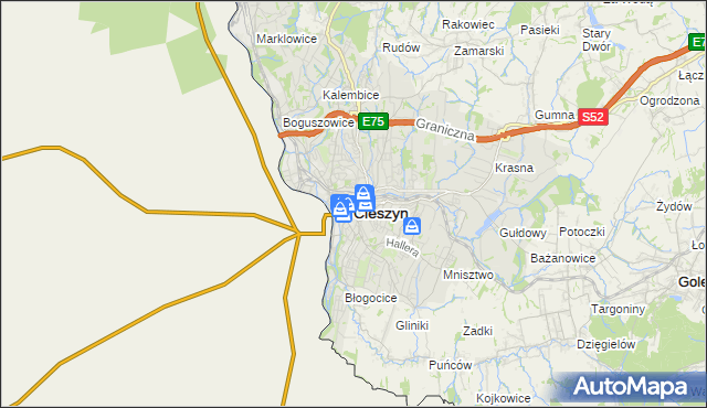 mapa Cieszyna, Cieszyn na mapie Targeo