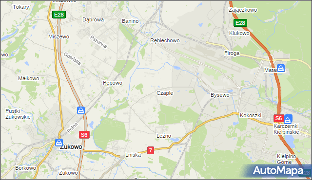 mapa Czaple gmina Żukowo, Czaple gmina Żukowo na mapie Targeo