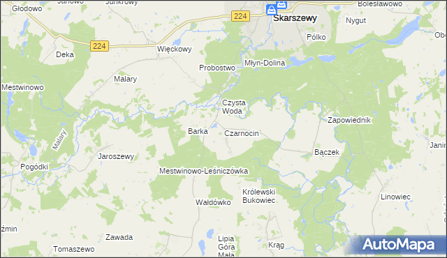 mapa Czarnocin gmina Skarszewy, Czarnocin gmina Skarszewy na mapie Targeo