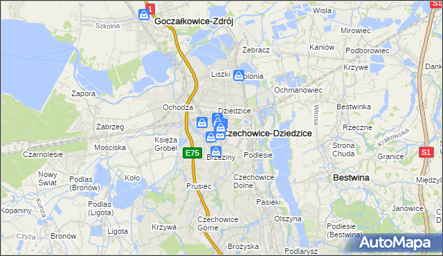 mapa Czechowic-Dziedzic, Czechowice-Dziedzice na mapie Targeo