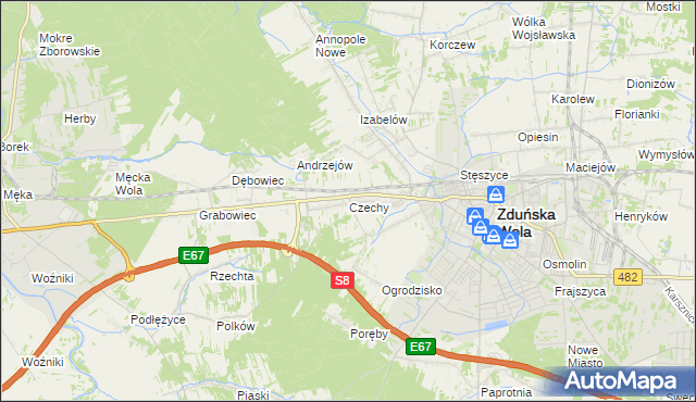 mapa Czechy gmina Zduńska Wola, Czechy gmina Zduńska Wola na mapie Targeo