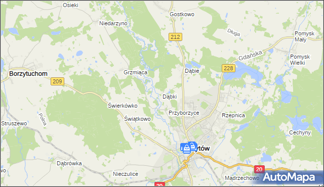 mapa Dąbki gmina Bytów, Dąbki gmina Bytów na mapie Targeo
