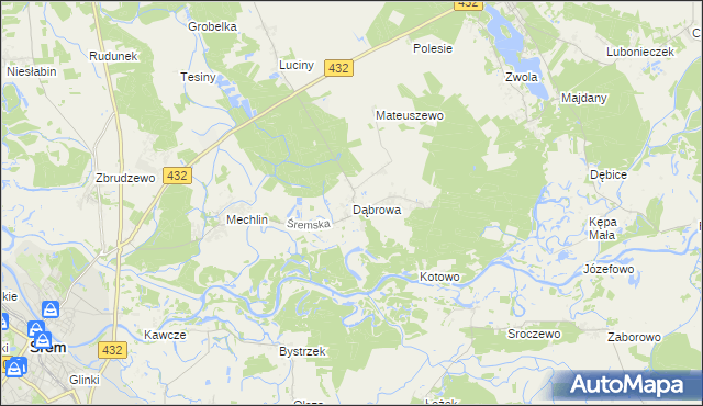 mapa Dąbrowa gmina Śrem, Dąbrowa gmina Śrem na mapie Targeo