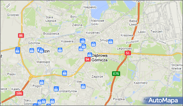 mapa Dąbrowa Górnicza, Dąbrowa Górnicza na mapie Targeo