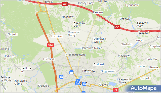 mapa Dąbrówka-Malice, Dąbrówka-Malice na mapie Targeo