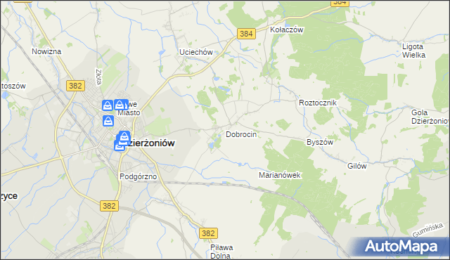 mapa Dobrocin gmina Dzierżoniów, Dobrocin gmina Dzierżoniów na mapie Targeo