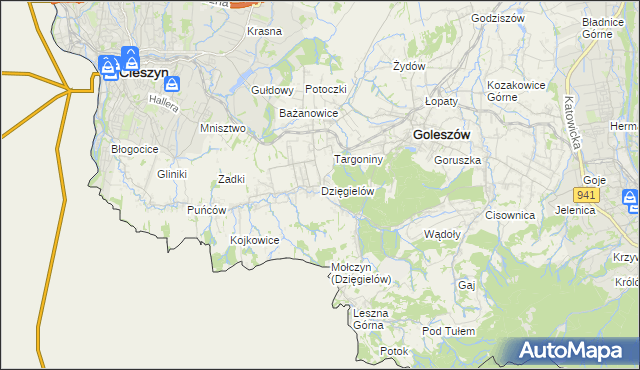 mapa Dzięgielów, Dzięgielów na mapie Targeo