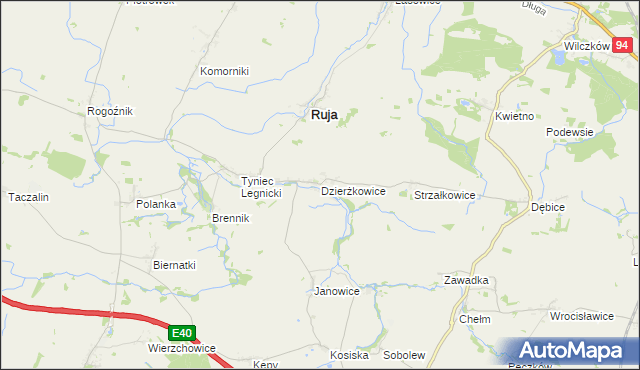 mapa Dzierżkowice gmina Ruja, Dzierżkowice gmina Ruja na mapie Targeo