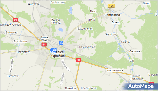 mapa Dziewkowice, Dziewkowice na mapie Targeo