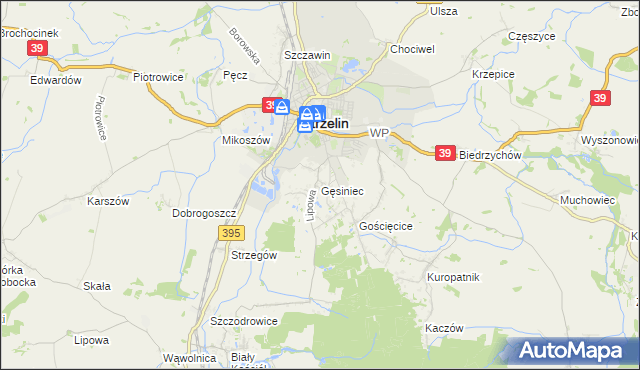 mapa Gęsiniec, Gęsiniec na mapie Targeo