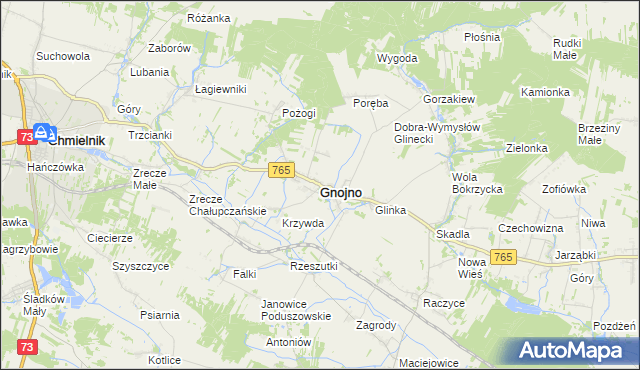 mapa Gnojno powiat buski, Gnojno powiat buski na mapie Targeo