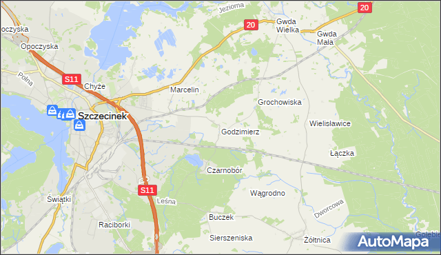 mapa Godzimierz gmina Szczecinek, Godzimierz gmina Szczecinek na mapie Targeo