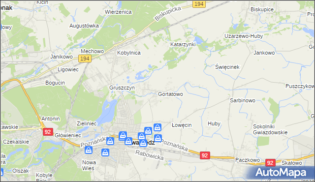 mapa Gortatowo gmina Swarzędz, Gortatowo gmina Swarzędz na mapie Targeo