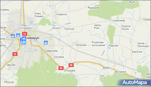 mapa Gorzupia gmina Krotoszyn, Gorzupia gmina Krotoszyn na mapie Targeo