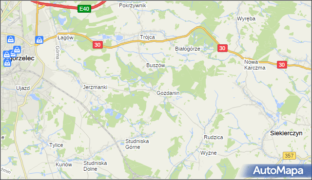 mapa Gozdanin gmina Zgorzelec, Gozdanin gmina Zgorzelec na mapie Targeo