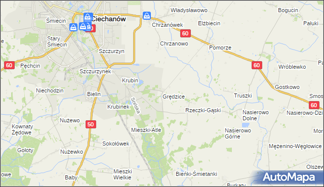 mapa Grędzice gmina Ciechanów, Grędzice gmina Ciechanów na mapie Targeo