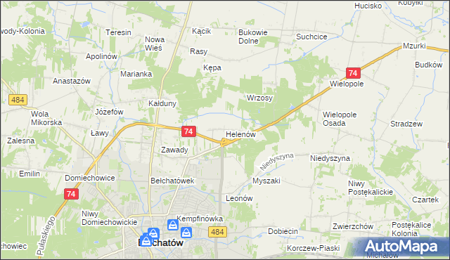 mapa Helenów gmina Bełchatów, Helenów gmina Bełchatów na mapie Targeo