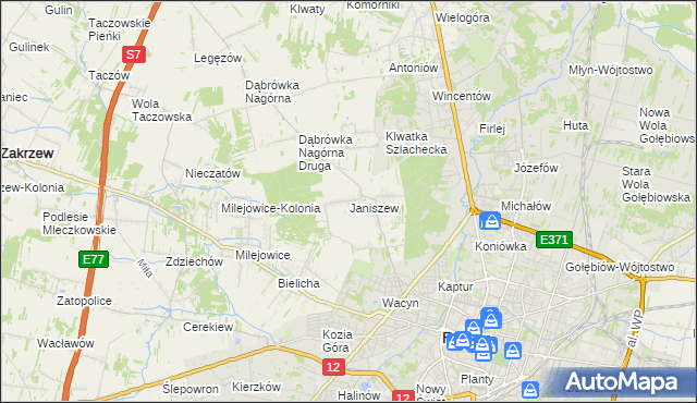 mapa Janiszew gmina Zakrzew, Janiszew gmina Zakrzew na mapie Targeo