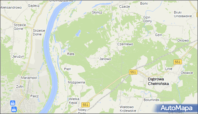 mapa Janowo gmina Dąbrowa Chełmińska, Janowo gmina Dąbrowa Chełmińska na mapie Targeo