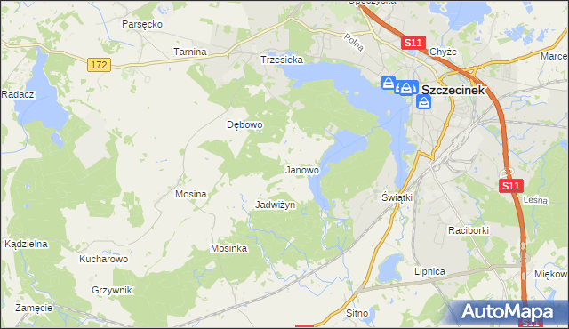 mapa Janowo gmina Szczecinek, Janowo gmina Szczecinek na mapie Targeo