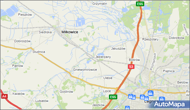 mapa Jezierzany gmina Miłkowice, Jezierzany gmina Miłkowice na mapie Targeo