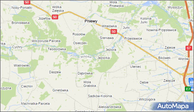 mapa Jeziórka gmina Pniewy, Jeziórka gmina Pniewy na mapie Targeo