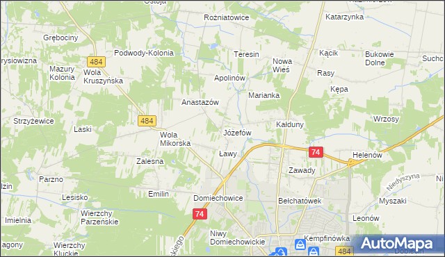 mapa Józefów gmina Bełchatów, Józefów gmina Bełchatów na mapie Targeo