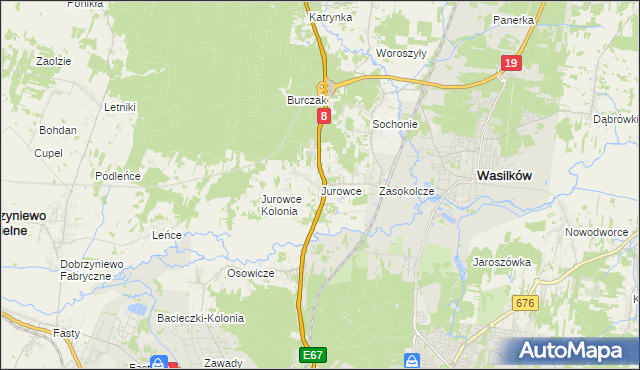 mapa Jurowce gmina Wasilków, Jurowce gmina Wasilków na mapie Targeo