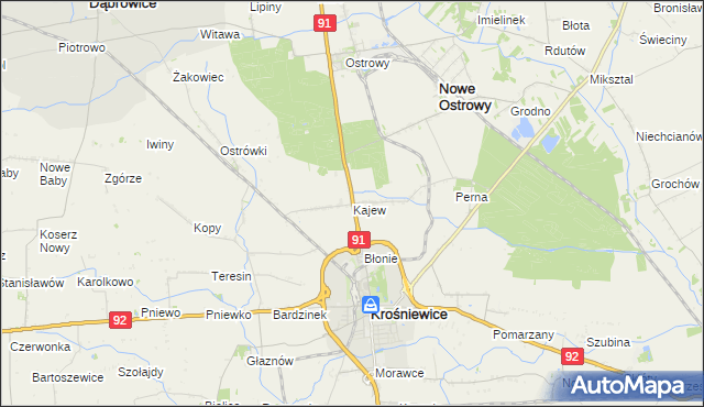 mapa Kajew gmina Krośniewice, Kajew gmina Krośniewice na mapie Targeo