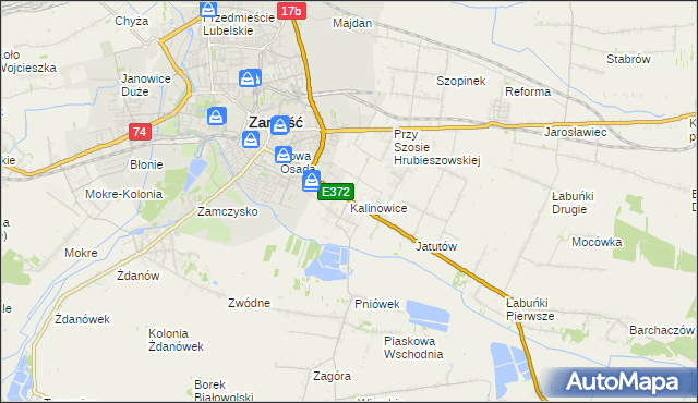 mapa Kalinowice gmina Zamość, Kalinowice gmina Zamość na mapie Targeo