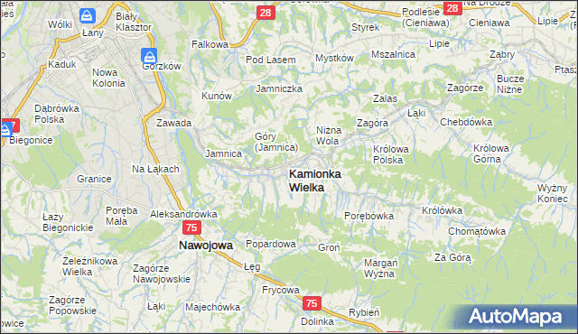 mapa Kamionka Wielka, Kamionka Wielka na mapie Targeo