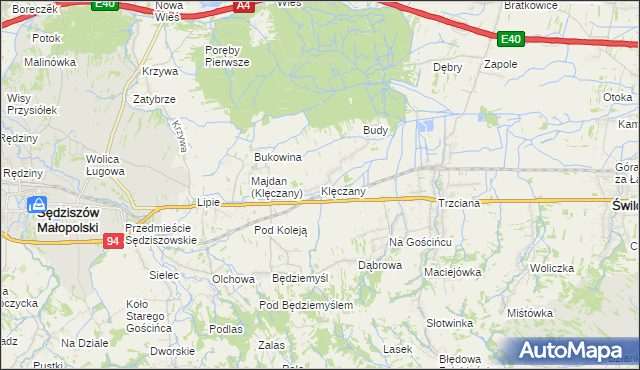 mapa Klęczany gmina Sędziszów Małopolski, Klęczany gmina Sędziszów Małopolski na mapie Targeo