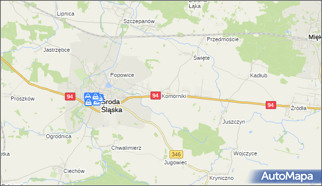 mapa Komorniki gmina Środa Śląska, Komorniki gmina Środa Śląska na mapie Targeo