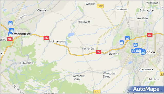 mapa Komorów gmina Świdnica, Komorów gmina Świdnica na mapie Targeo