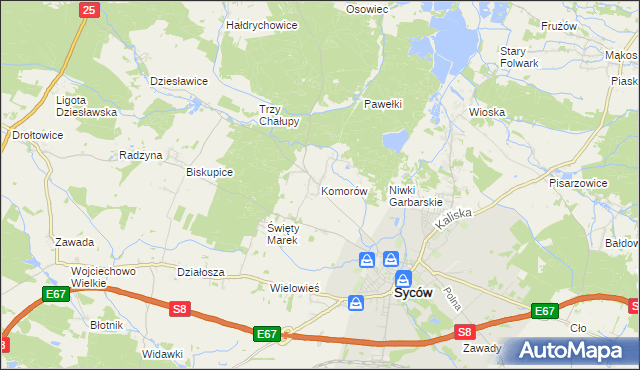 mapa Komorów gmina Syców, Komorów gmina Syców na mapie Targeo