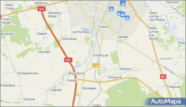 mapa Konarzyce gmina Łomża, Konarzyce gmina Łomża na mapie Targeo