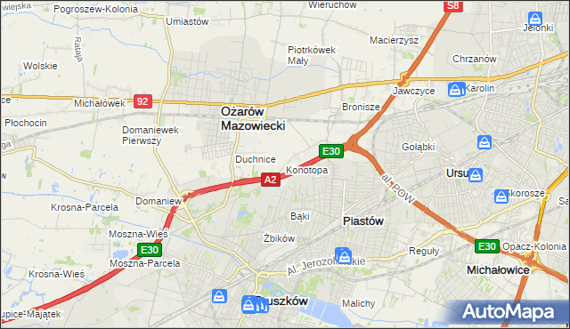 mapa Konotopa gmina Ożarów Mazowiecki, Konotopa gmina Ożarów Mazowiecki na mapie Targeo